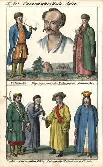 Kalmyk man smoking a pipe, farmers, priest and princess