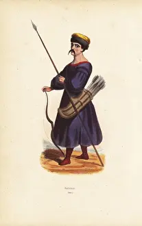 Arrows Prints: Kalmyk man with spear, bow, and quiver of arrows