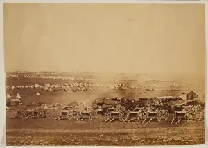 Waggons Prints: Kamara Heights in the distance, artillery waggons in the for