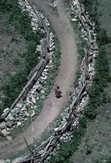 Jammu Prints: Kashmir, Sind Valley, small child running along village path