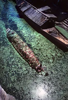 Laden Gallery: Kashmir - Srinagar. A man paddles a boat