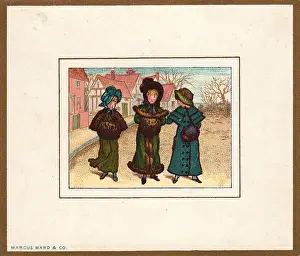 Kate Greenaway, three little girls in winter clothes