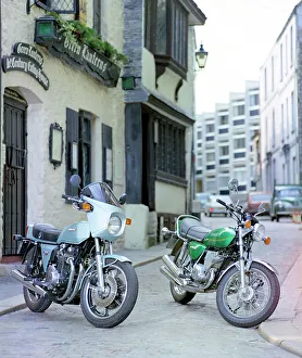 Lanterns Prints: Kawasaki Z 1000 Z1-R and KH 400 motorbikes