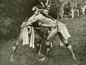 Images Dated 7th August 2018: Two Kayan wrestlers of Borneo, SE Asia
