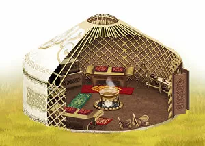 Images Dated 25th February 2020: Kazakh yurt in cross section, Kazakhstan