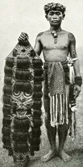 Kenyah man with his shield, Borneo, SE Asia