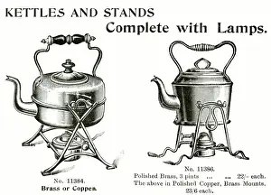 Kettles Prints: Kettles and stands, complete with heating lamps