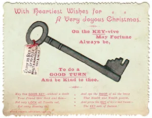 Key with comic verse on a Christmas card