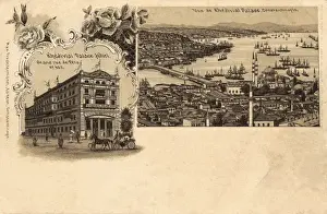 Galata Prints: Khedival Palace Hotel and Galata Bridge, Istanbul, Turkey