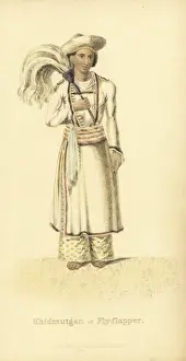 Handcoloredcopperplate Prints: Khidmutgar or fly flapper