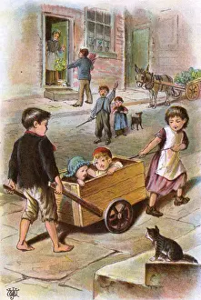 Pram Prints: KIDS PULLING ORANGE BOX