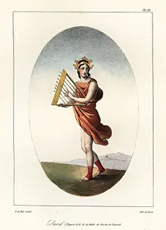 Bossange Prints: King David chanting psalms on a harp