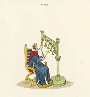 King David playing handbells from a 14th century manuscript