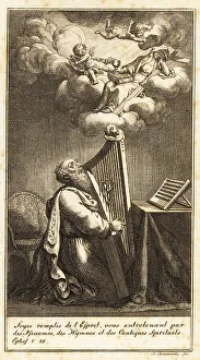 King David plays a harp to putti and Mary above his head