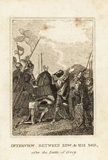 14th Century Prints: King Edward III and the Black Prince at the Battle of Crecy, 134