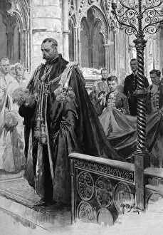 Matania Gallery: King George V passing through the sanctuary