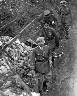 King George V touring battlefield, Western Front, WW1