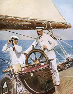 Binoculars Prints: King George V as a yachtsman at Cowes, Isle of Wight