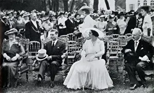 Hartnell Prints: King George VI and Queen Elizabeth attending a garden party alongside President Lebrun and Mme