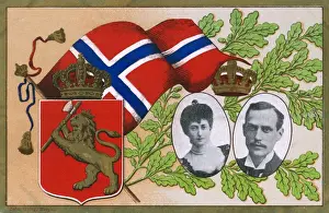 Seventh Prints: King Haakon VII and Queen Maud of Norway and Flag