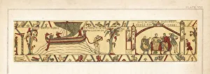 Needlework Prints: King Harold of England sends a ship with news to WIlliam, Duke o