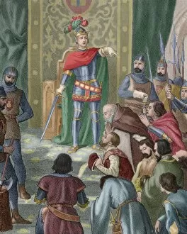 Enrique Collection: The King Henry III (1379-1406) imparting justice. Engraving