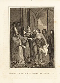 Abbots Prints: King Henry III re-issuing the Magna Carta in 1225