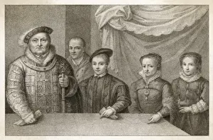 1558 Prints: King Henry VIII with three children and jester