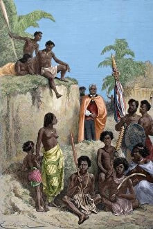 Bayard Collection: King Kamehameha I (1758-1819) and his warriors. Engraving, 1