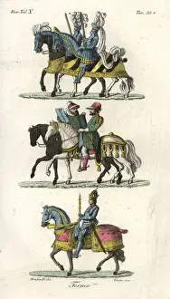 Barding Prints: King and knights in armour on horseback