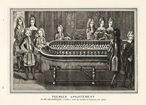 Diversion Prints: King Louis XIV and family playing bagatelle, Versailles, 1694