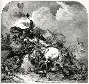 Crusade Prints: King Richard I in action during the Battle of Jaffa, Jerusalem, Third Crusade