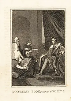 Feudal Prints: King William I of England receiving the Domesday Book in 1086