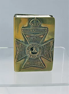 Images Dated 28th January 2012: Kings Royal Rifle Corps badge on matchbox holder, WW1