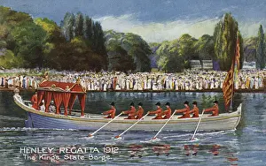 Oarsmen Prints: The Kings State Barge at the Henley Regatta - 1912