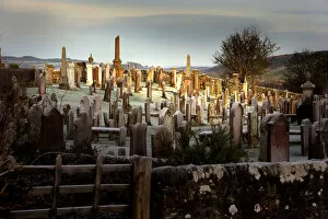 Frost Gallery: Kirkcudbright graveyard in winter light