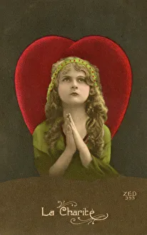 Headband Prints: Kitsch French Postcard with a representation of Charity