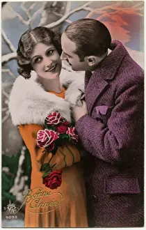 Kitsch Prints: Kitsch New Years Greetings postcard featuring a young couple