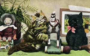 Playtime Prints: Two Kitten with toys contemplating Playtime