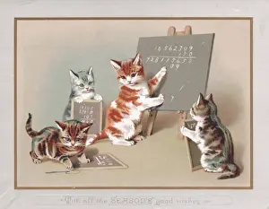 Four kittens on a Christmas card