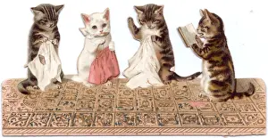 Needlework Prints: Four kittens on a cutout greetings card