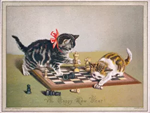 Chessboard Gallery: Two kittens on a New Year card