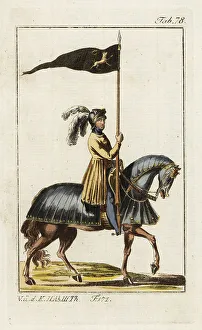 Plate Armor Prints: Knight in armor on horseback with his standard