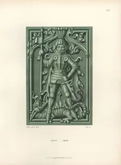 Tile Prints: Knight in armor with sword and lance standing