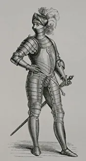 1601 Prints: Knight in armour. Engraving from a design by Cesare