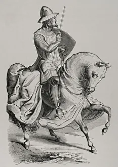 Psalter Prints: Knight in battledress, 12th century. Engraving
