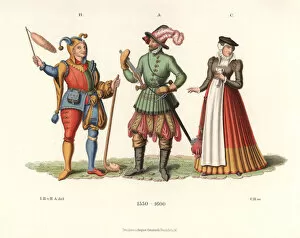 Knight, fool and girl, 16th century Germany
