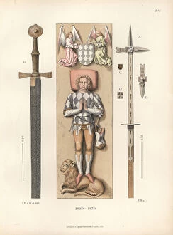 Print Collection: Knight of the mid 15th century in battle armor with weapons