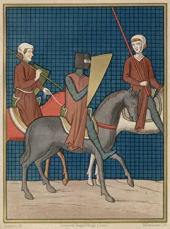Images Dated 1st December 2020: A Knight of the Round Table, Giron le Courtois, travels accompanied by his two squires