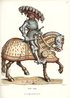 Beret Prints: Knight in suit of decorated plate armor on horseback